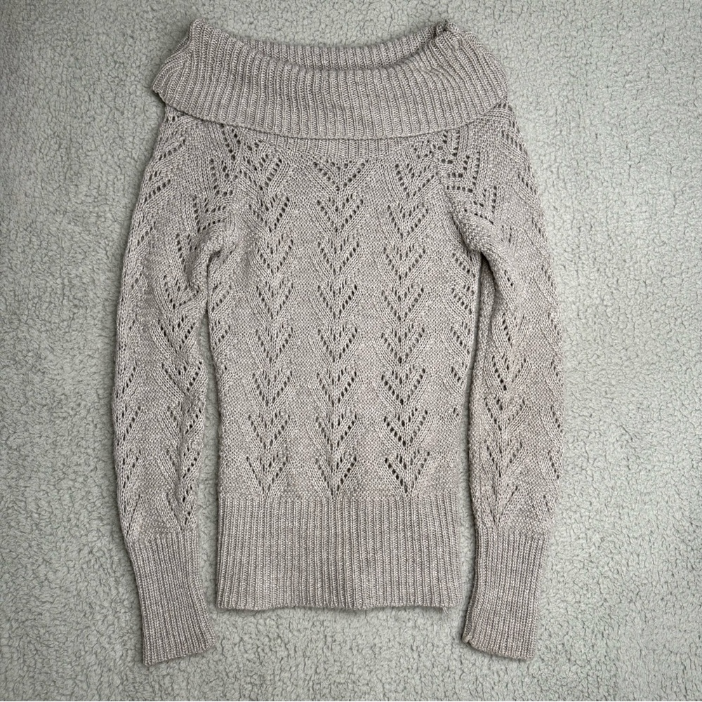 Wet Seal gray off shoulder knit sweater long sleeve size S slouchy cozy Y2K